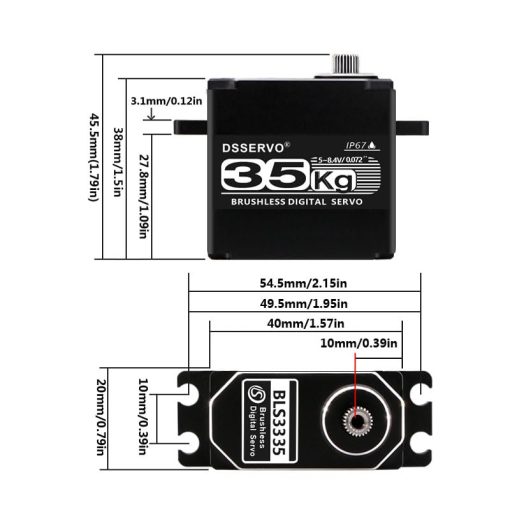 Servo Digital rapido con engranajes de metal completo a prueba de agua y alto torque para coche RC 1/8 1/10 1/12 / Servo de coche RC a prueba de golpes (Cubierta de metal completo 35 kg-270?) - Imagen 3