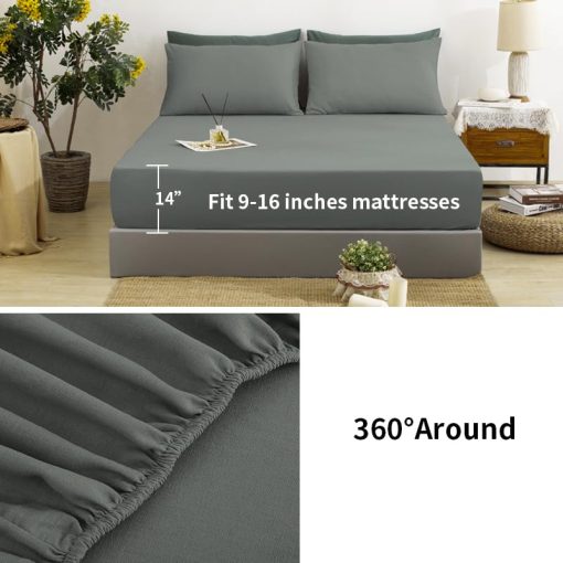 Juego de sabanas de lino TUMEI tamano Queen, Set de 4 piezas de sabanas de lino frances lavado al 100%, con sabana bajera ajustable de bolsillo profundo duradera y sabana plana y 2 fundas de almohada, Queen gris oscuro - Imagen 3