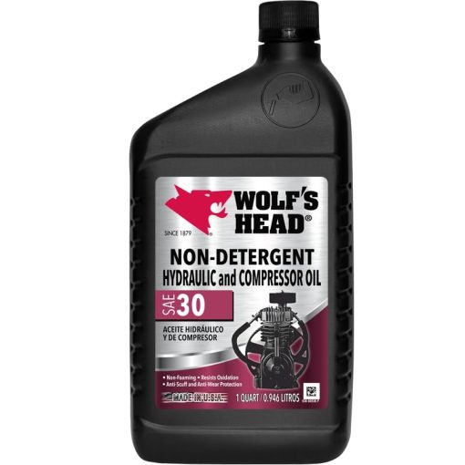 Aceite para compresor y sistema hidraulico Wolf's Head SAE 30 sin detergente (836-80536-56) Botella de 1 cuarto, paquete de 12