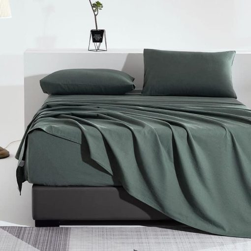Juego de sabanas de lino TUMEI 100% Queen - 4 piezas Juego de sabanas de lino verde Queen con sabana bajera ajustable de bolsillo profundo, suave y transpirable y funda de almohada, Verde Queen - Imagen 8