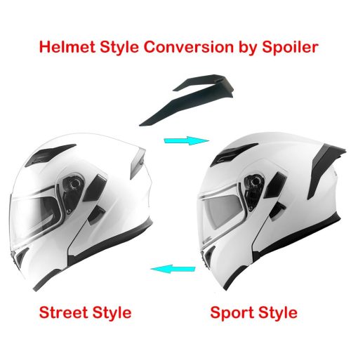 1Storm Casco de Motocicleta Modular de Cara Completa con Visera Doble + Spoiler Paquete con Auriculares Bluetooth para Motocicleta Freedconn: HB89 Blanco Brillante - Imagen 7