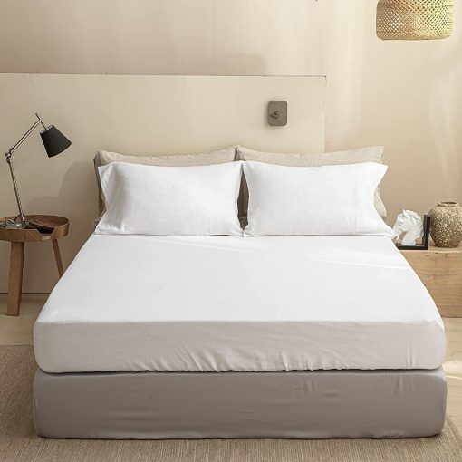 Juego de sabanas de lino Simple&Opulence 100% 4 piezas Estilo basico, Bolsillo profundo, Sabanas de cama de lino lavado frances solido suave y transpirable - Blanco, King - Imagen 9