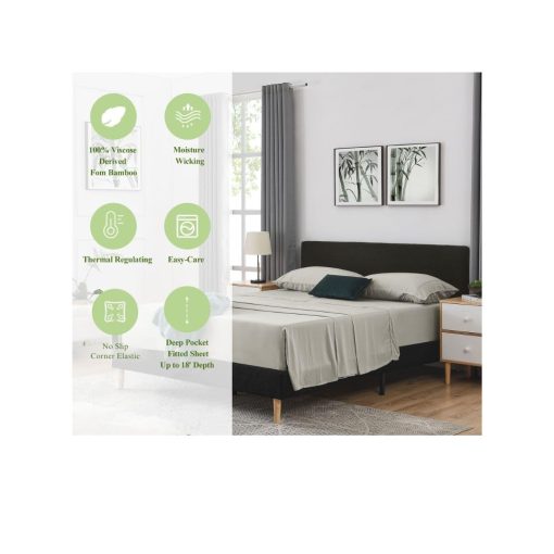 Juego de sabanas NAP&SLEEP Jade 100% viscosa en gris, tamano completo (bolsillos profundos para ajustarse a colchones de hasta 18 pulgadas de grosor) - Imagen 4