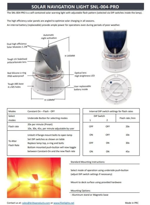 Luz de Advertencia Solar para Muelle 360 Grados - SNL-004-PRO - Super Brillante Luz LED Impermeable para Aplicaciones Marinas - Encendido Constante o Parpadeo Ajustable (VERDE) - Imagen 7