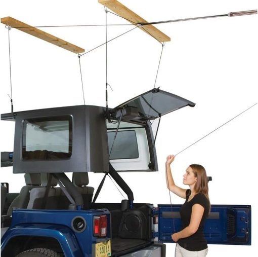 HARKEN - Polipasto de almacenamiento para techo duro de garaje para Jeep Wrangler y Ford Bronco, Auto-nivelante, Sistema anti-caidas seguro, Operacion facil para una sola persona, Capacidad de 45-175 libras - 7803.JEEP6T - Imagen 2