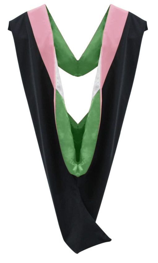 Cappe Diem Master Graduation Deluxe Hood (Enfermeria, Trabajo Social, Teologia, MBA, M.Ed, M.Sc.) Salmon Pavo Real (Salmon-Verde/Blanco)