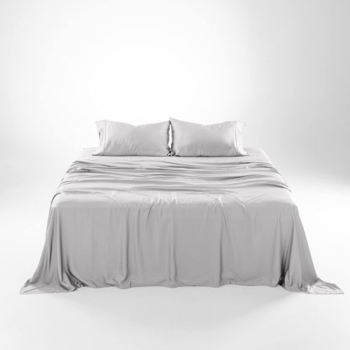 Juego de sabanas de lujo Olive + Crate Luxury Series 100% Tencel Eucalyptus en tamano completo - Juego de sabanas super suaves y frescas de 4 piezas | Bolsillo profundo de hasta 16'' Sabana plana, sabana ajustable y 2 fundas de almohada color Gris Niebla - Imagen 4