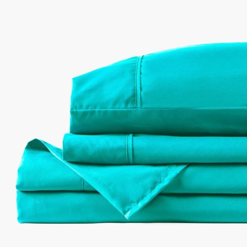 Juego de sabanas PeachSkinSheets Tiki Turquesa - Nivel de Suavidad de 1500tc - Sabanas extra suaves y frescas para durmientes calurosos y sudores nocturnos - Tamano Completo - Imagen 2