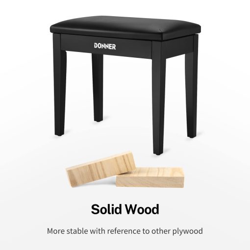 Banqueta de Piano Donner con Almacenamiento, Banco de Teclado de Madera Maciza Librero Banco de Piano Silla Taburete con Almohadilla de Esponjas de Alta Densidad, Negro - Imagen 5
