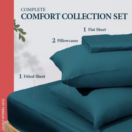 Juego de Sabanas King Ashton Sheets de Algodon Egipcio - 1500 Hilos Juego de Sabanas de Algodon Egipcio Tamano King, Sabanas de Lujo Tamano King, Sabanas de Alta Cantidad de Hilos con Bolsillo Profundo, Ajustes Hasta 19" - Azul Turquesa - Imagen 3