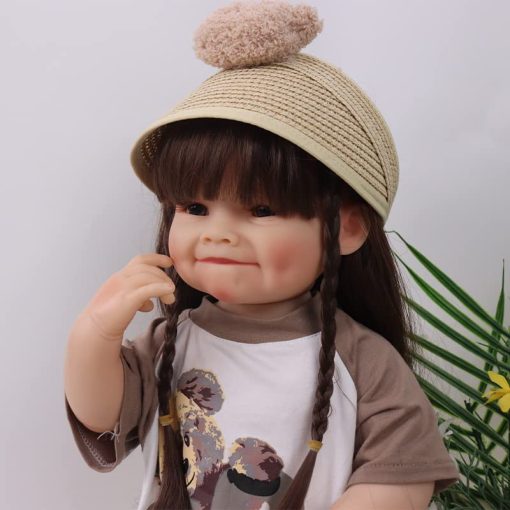 Munecas Realistas de Bebe Renacido Nina, 24 Pulgadas Cuerpo Suave Realista Munecas de Recien Nacido con Vestido Sombrero Pelo Trenzado, Accesorios de Cuerpo de Silicona de Bebe Realista para Ninas de 3+ Anos o Coleccion - Imagen 4
