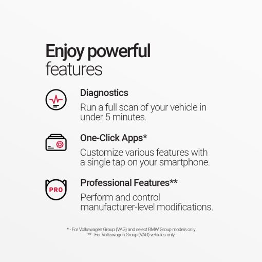 Herramienta de diagnostico OBD2 OBDeleven para Audi Seat Cupra Skoda Volkswagen BMW Mini (Android & iOS, Dispositivo de ultima Generacion) - Imagen 2