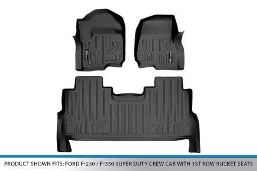 Juego de tapetes para piso SMARTLINER de 2 filas en negro compatible con Ford F-250 / F-350 Super Duty Crew Cab con asientos de cubo de 1ra fila 2017-2022 - Imagen 5