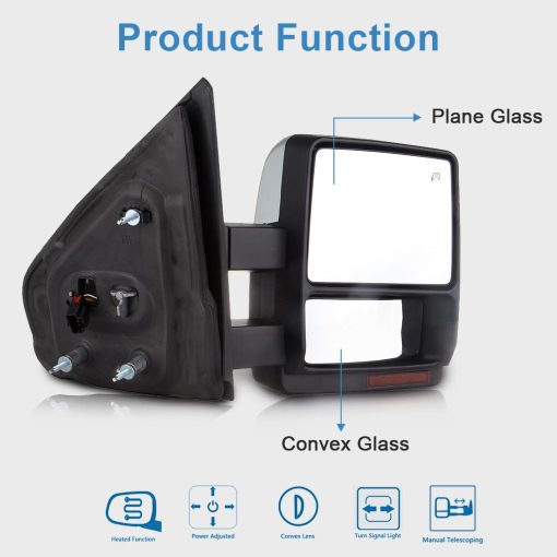 Espejos de Remolque de Reemplazo ECCPP para Ford F150 2007-2014 Cromados con Senal de Giro LED, Calentados y con Luz de Charco - Imagen 2