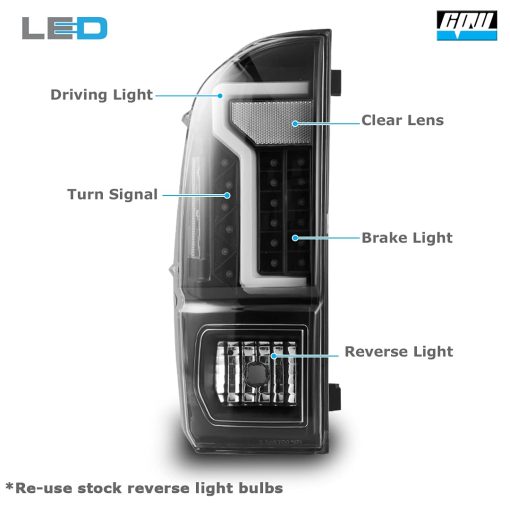 Luces traseras CPW compatibles con [2016-2022 Toyota Tacoma] Tubo de luz LED (Negro/Lente Clara/Reflector Claro) - Imagen 4