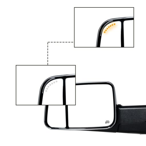 Espejo de remolque nuevo cromado con sensor de temperatura para Dodge Ram 2009-2010 1500, 2010-2015 2500 3500 Espejos de remolque con punto ciego con indicador de giro, luces de charco - Imagen 4