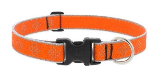 Collar Reflectante para Perro Lupine 1" Ancho Naranja Diamante Ajustable de 12" a 20"