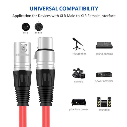 Cable de 50 pies XLR DREMAKE para Microfono, Escenario, DJ, Pro, Estudio - Rojo - Imagen 3
