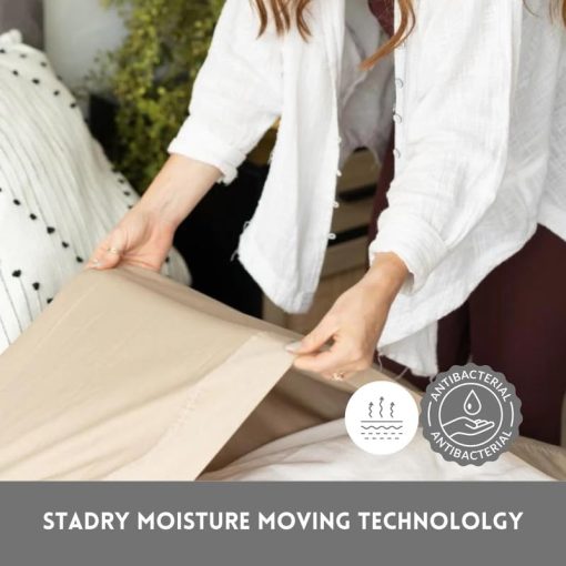 Juego de sabanas DreamFit DreamComfort de microfibra con tecnologia StaDry para cama ajustable con esquinas elasticas profundas de hasta 20 pulgadas, fabricado en Estados Unidos, juego de sabanas para cama dividida Queen Sage - Imagen 3