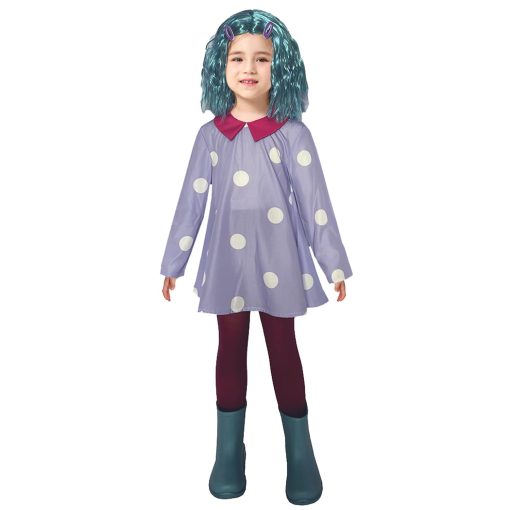 Disfraz de Cosplay JUMOF Kids Envy Vestido de Lunares Morado con Peluca Traje de Halloween para Ninas, Tamano 140