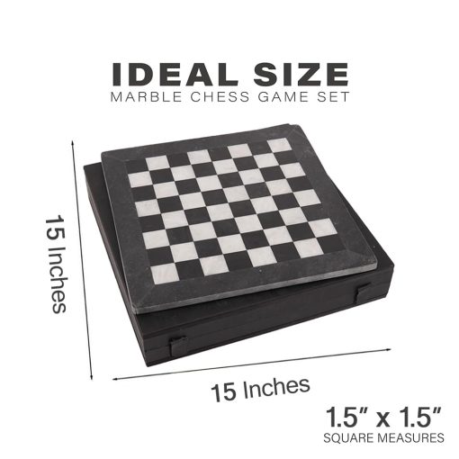 Juego de Ajedrez de Marmol Marble Range con Caja de Almacenamiento 15" Pulgadas Tablero Hecho a Mano para 2 Jugadores - Juego de Ajedrez Negro y Blanco para Uso en Exteriores y Decoracion del Hogar - Imagen 6