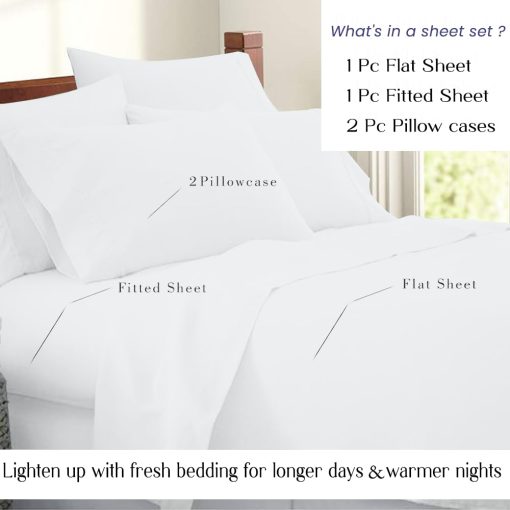 Juego de sabanas California King Bunny's Home Blanco de 800 hilos de algodon egipcio 4 piezas Juego de cama 1 sabana ajustable, 1 sabana plana y 2 fundas de almohada 18 pulgadas de bolsillo profundo de lujo Cal King Bedding - Imagen 4