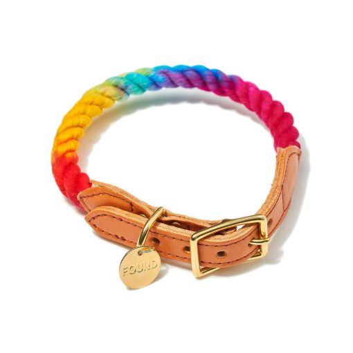 Collar de gato y perro Found My Animal - Prismatic Ombre de cuerda de algodon, (Extra Small) Hecho a mano de cuero nacional - Ajustable, hebilla de laton macizo de liberacion rapida - Collar duradero para cachorros - Hecho en EE. UU.
