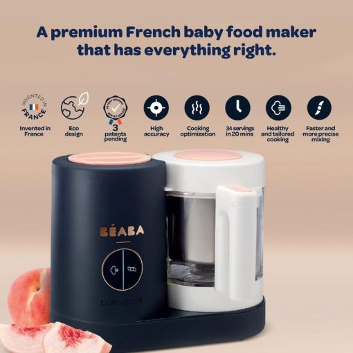 BEABA Babycook Neo, Procesador de alimentos para bebes de vidrio, Licuadora de alimentos para bebes de vidrio, Vaporera de alimentos para bebes 4 en 1, Mezclador de alimentos para bebes de vidrio, Esenciales para bebes, Haga comida para bebes en casa, Hace 34 porciones en 20 minutos, Medianoche - Imagen 2