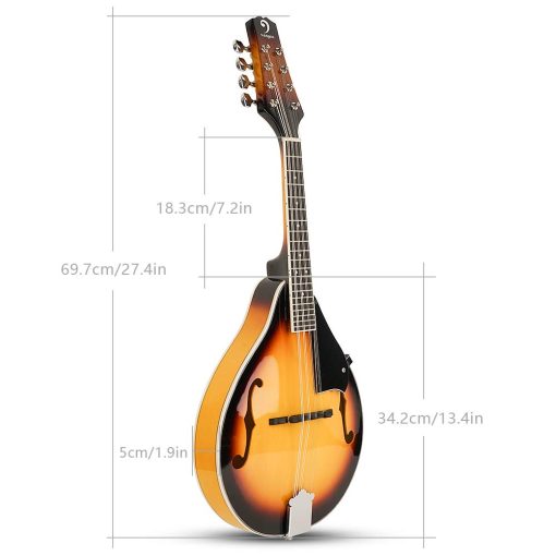 Mandolina Acustica Estilo A Vangoa Sunburst, 8 Cuerdas con Afinador, Cuerdas, Estuche, Puas - Imagen 5
