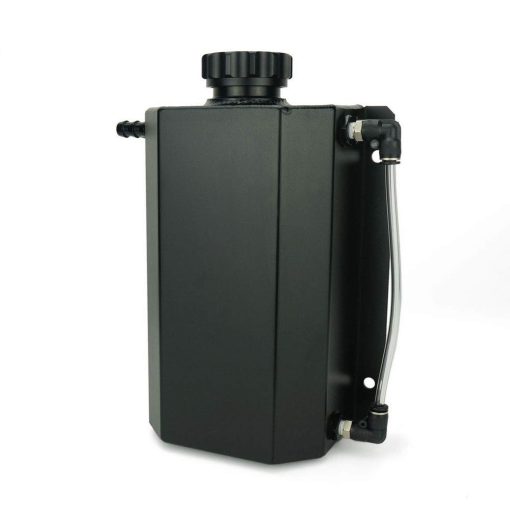 Deposito de recuperacion de refrigerante de radiador universal Bravedog JDM de 2L de capacidad de agua pulido de aluminio (Negro) (2L-Negro)