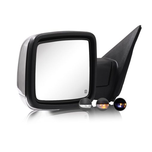 Espejo lateral compatible con espejo de remolque 2009-2018 Dodge Ram 1500 2010-2018 Dodge Ram 2500 3500 con espejo de potencia calefaccion sensor de temperatura solo lado izquierdo (cromo)