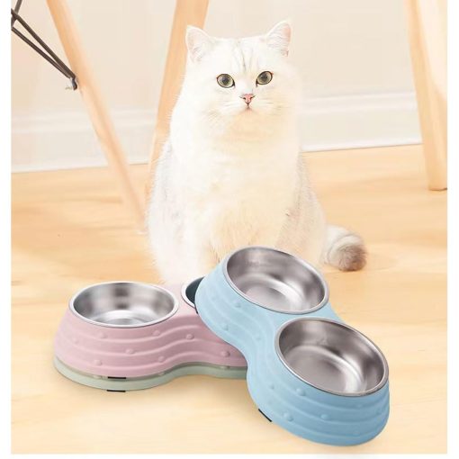 Tazon para Perros Angeer Tazon para Mascotas Antivuelco y Antideslizante Doble Tazon para Perros Plato para Perros Tazon para Gatos Acero Inoxidable Facil de Limpiar Tazon para Beber Base con Almohadilla Antideslizante (Azul-Grande) - Imagen 5