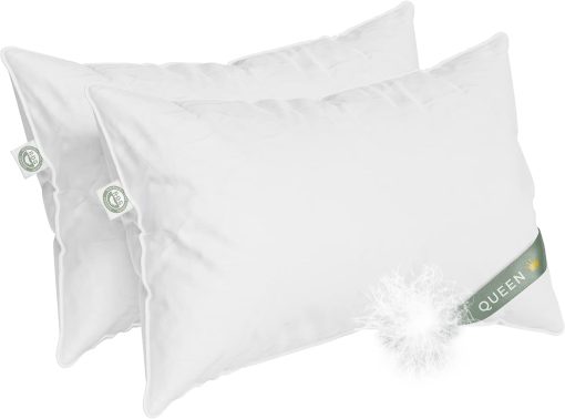 Juego de 2 Almohadas Queen Size de East Coast Bedding - Almohadas de Lujo Suaves para Hotel - 100% Relleno de Plumon de Ganso Europeo 800FP - Almohada Sin Plumas para Dormir