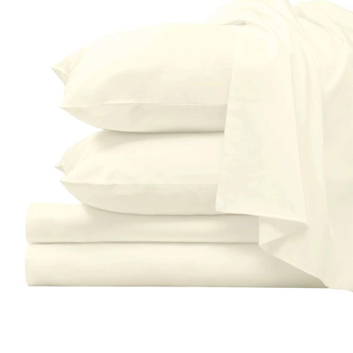 Juego de sabanas de cama de algodon de lujo Pizuna 100% tamano completo marfil, 1000 hilos de algodon peinado sabana sateen gruesa y juego de funda de almohada, sabanas profundas encajan 15" (juego de sabanas de cama de algodon peinado - 4PC)