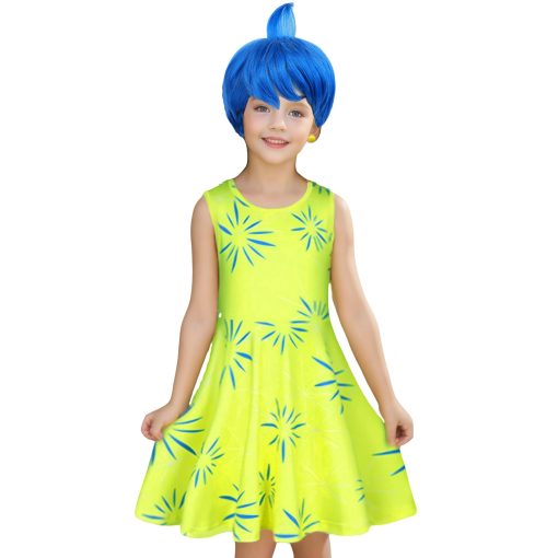 Disfraz de Princesa Alegria para Ninas Joy Vestido de Cosplay para Ninos Vestuario de Halloween Cumpleanos Navidad con Peluca (Verde Claro, 5-6 anos) - Imagen 2