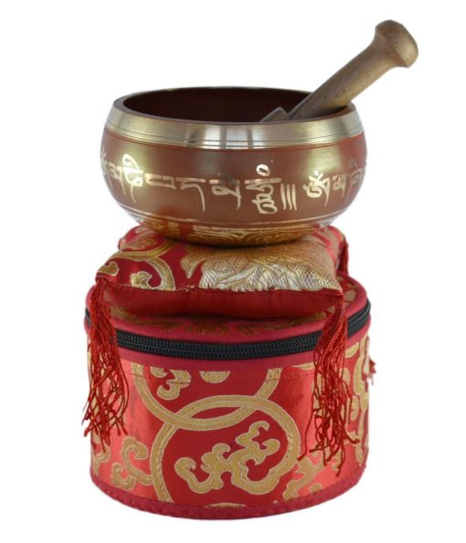 Conjunto de Cuenco Cantante con palo y cojin gratis por Nepalese Handicraft Zone (Rojo) - Imagen 4