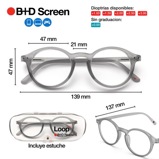 Lentes de Lectura Bloqueo de Luz Azul Loop Readers B + D PC gris con touch suave - +3.00 - Imagen 4
