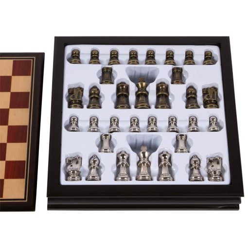 Juego de Ajedrez Bancroft con Tablero de Madera Inlaid y Piezas de Metal, Rey de 2.5 Pulgadas y Reinas Extra (Juego de 12 x 12 Pulgadas) - Imagen 2