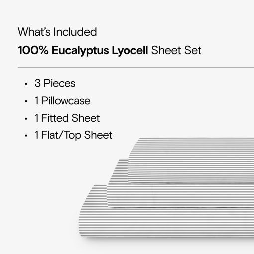 Juego de sabanas SIJO AiryWeight Tencel, 100% Lyocell derivado de Eucalipto, Suave como la mantequilla, Ganador de Mejores Sabanas Frescas 2022 segun Architectural Digest - 3 piezas - 1 Funda de almohada 1 Ajustable 1 Superior (Raya, Twin XL) - Imagen 2