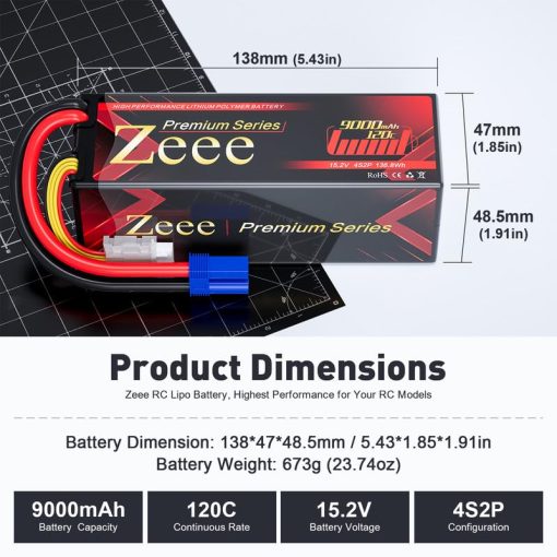 Bateria Lipo Zeee Serie Premium 4S 9000mAh 15.2V HV Lipo 120C con Estuche Duro y Conector EC5 para Coche RC Camion Tanque Modelos de Carreras (Paquete de 2) - Imagen 2