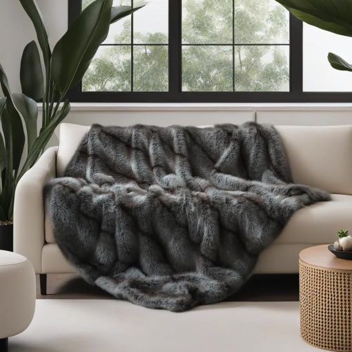 Manta de felpa de lujo de piel sintetica, Manta gruesa y esponjosa para la sala de estar, sofa, cama, sofa, calida y acogedora, mantas decorativas como regalo de cumpleaños (Gris, 70''x80'')