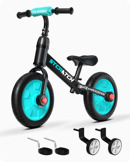 Bicicleta de Equilibrio Eilsorrn para Ninos de 2 a 5 Anos - 3 en 1 con Ruedas de Entrenamiento, Pedales Desmontables, Azul