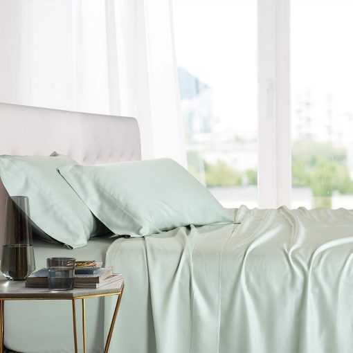 Juego de sabanas y fundas de almohada de 100% Viscosa Natural Hecha de Bambu, Sabanas Suaves y Refrescantes, Sabanas Transpirables de Hotel y fundas de almohada, Set de 4 piezas - Split King size - Top-Split-King - Mar
