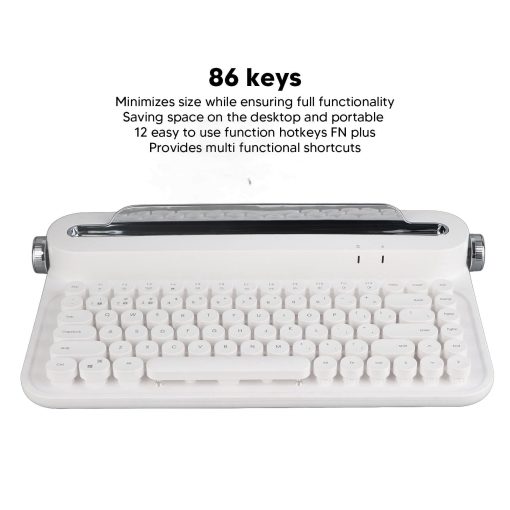 Teclado inalambrico tipo maquina de escribir de 86 teclas, teclado retro con soporte integrado, teclado Bluetooth con teclas redondas lindas para varios dispositivos para PC (blanco) - Imagen 8