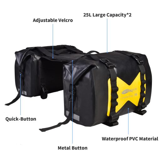 Bolsas de alforjas para motocicleta AFISHTOUR a prueba de agua - 50L Bolsas de equipaje para motocicleta para viajes en motocicleta - Alforjas para motocicleta - Bolsa desmontable para scooter, Honda, Suzuki, Yamaha (Amarillo, Paquete de 2) - Imagen 2