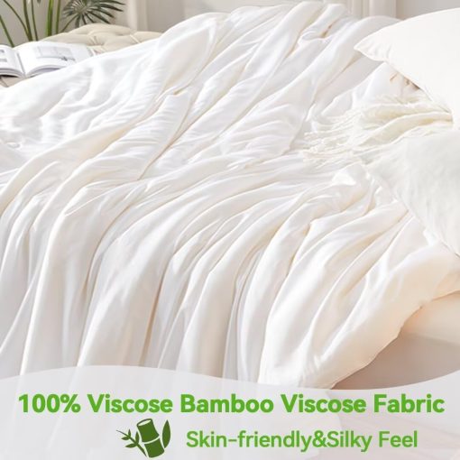 Edredon de verano tamano individual Globon, manta lujosa y ligera para mantenerse fresco en noches calurosas, con concha de viscosa de bambu natural, relleno transpirable organico, doble costura, blanco - Imagen 4