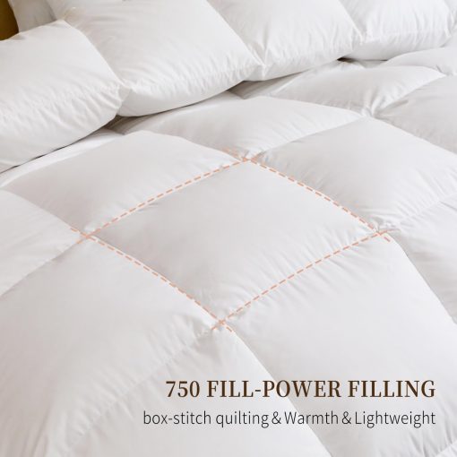 Edredon de plumas de ganso de lujo 100% algodon 750FP tamano queen 50 oz, inserto mullido de edredon para todas las estaciones, calidez media ultra suave coleccion de edredones de hotel (Blanco, 90x90 pulgadas) - Imagen 4