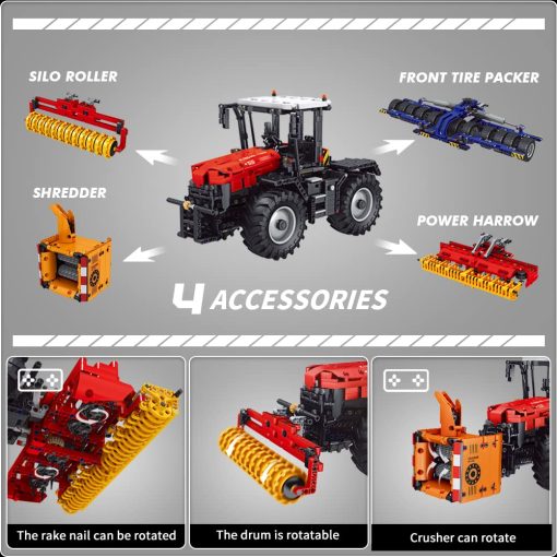 Conjunto de Juguetes de Construccion de Tractor RC Pesado 4 en 1 de Mould King, Set de Granja de Tractor de Control Remoto, 17020 Kit de Construccion de Coche de Granja para Adultos y Ninos 14+ (2716 PCS) - Imagen 3