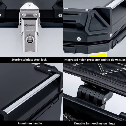 Maleta para Motocicleta Myamis de 45L en Aluminio Grueso con Respaldo y Soporte para Montar en la Parte Trasera, Resistente para Almacenar Equipaje - Imagen 5