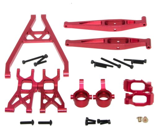 Piezas de Metal Compatible con 1/18 Axial Yeti Jr RTR Rc Car Upgrade Hub Carrier/C-Hub & Knuckle Arms & Rear Lower Chassis Link & Front Lower Control Arm & Suspension Arm Aleacion de Aluminio de Repuesto (Rojo) - Imagen 2